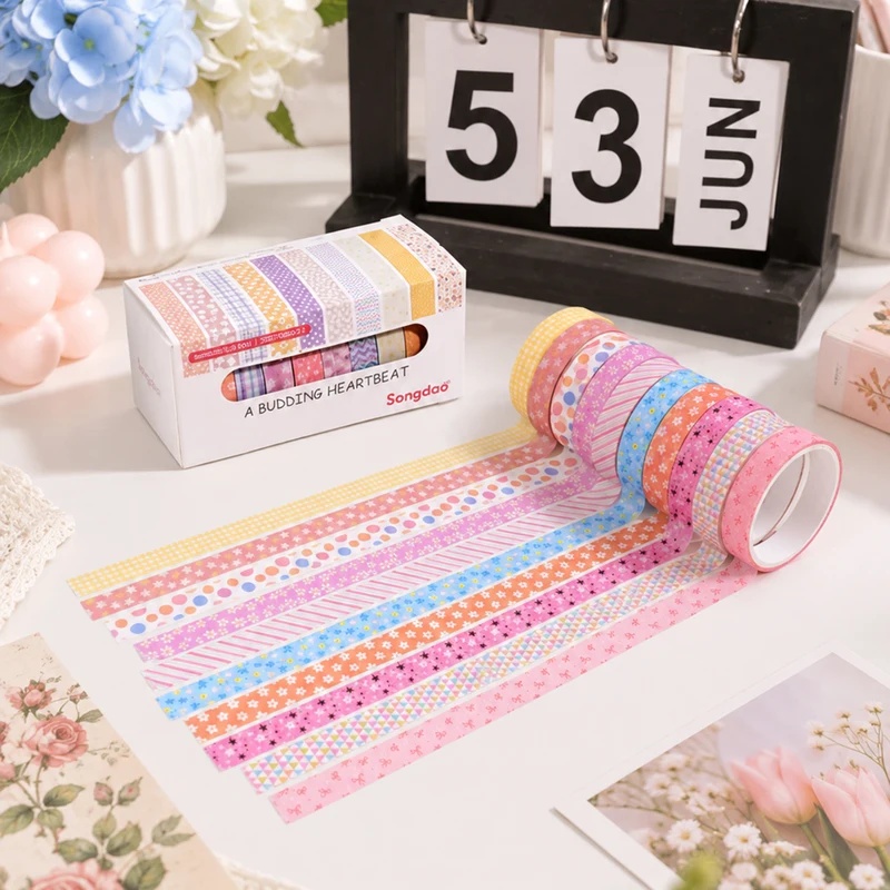 Scrapbooking - 10 Rulo Çiçek Desenli Pastel Renkli