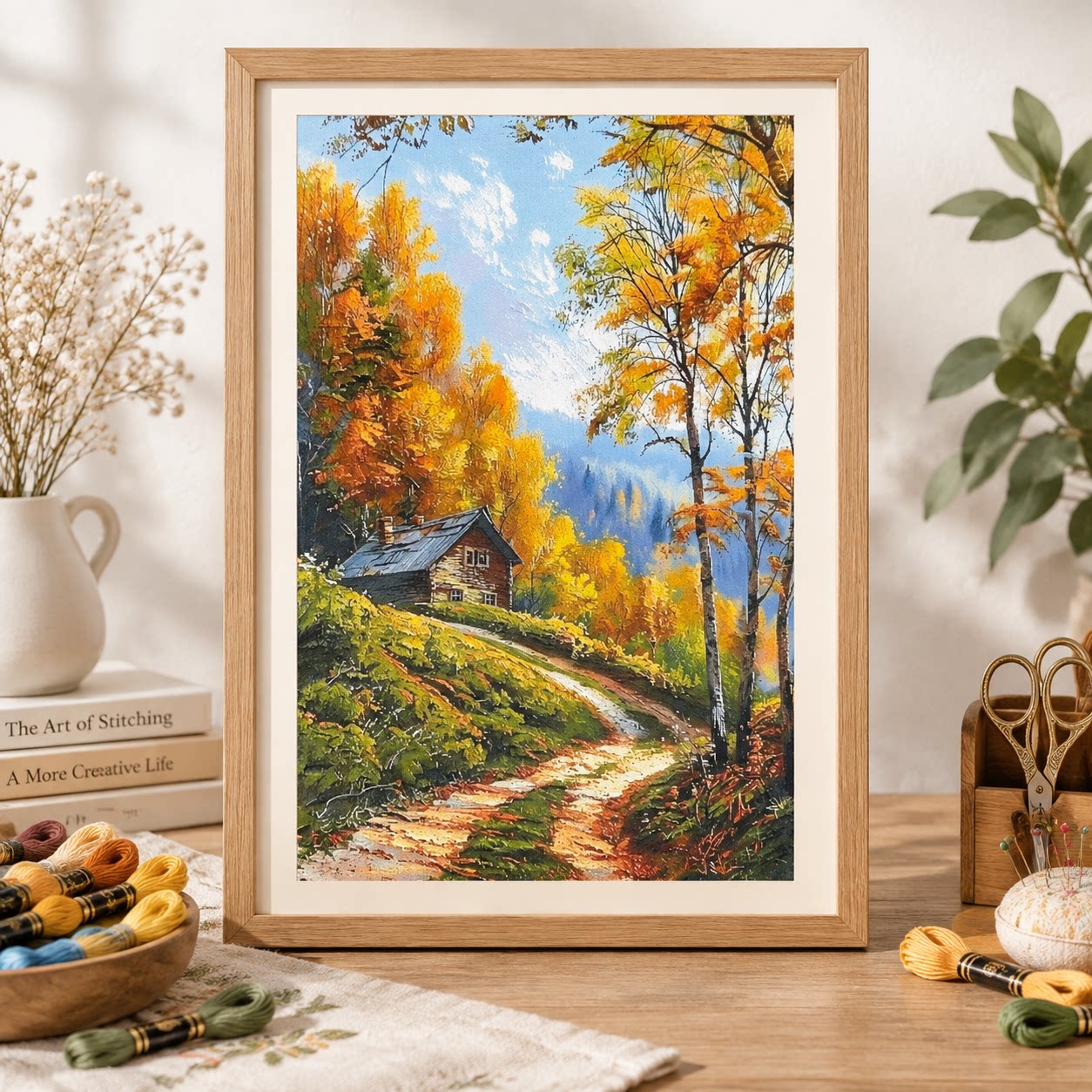 Cross Stitch Stamped Kits Beginners - [ZZ9250-Sonbahar Ormanı Kulübesi] Yeni Başlayanlar İçin