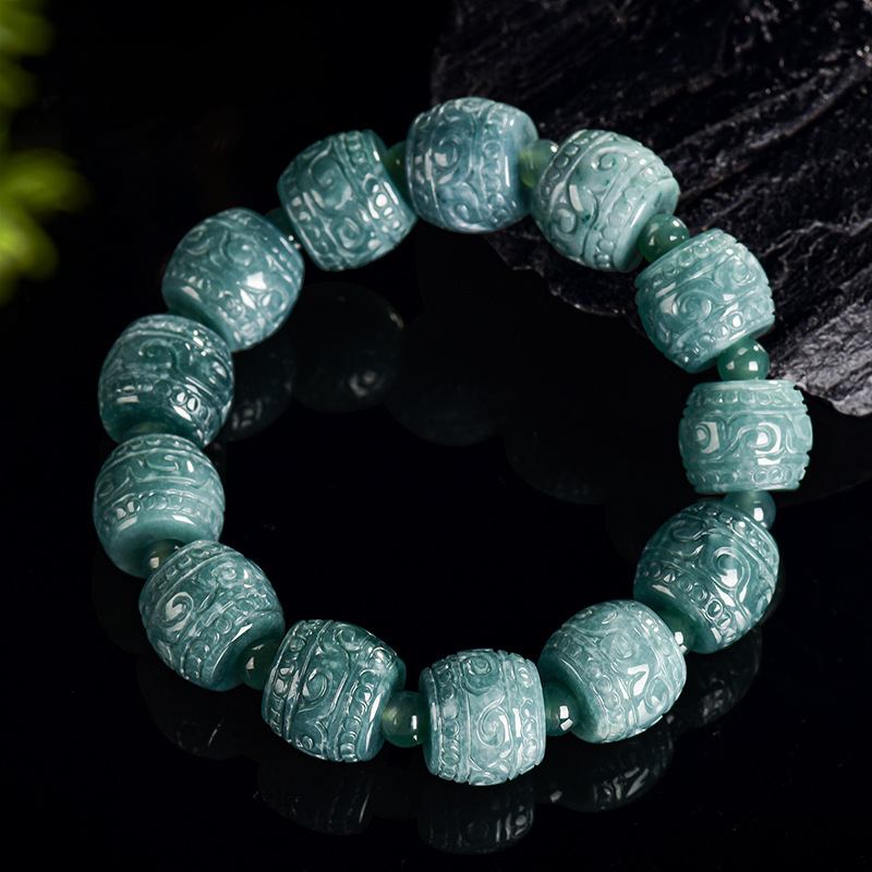Beading - Doğal Burma Yeşim Taşı Oymalı Boncuklu