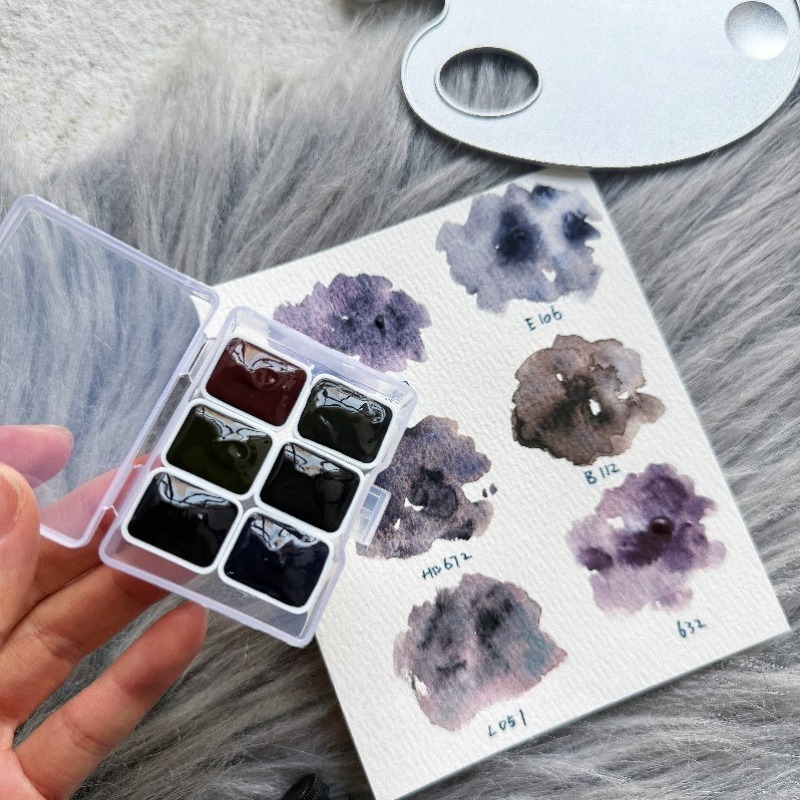 Watercolor Paint Set Solid Pigment - 6 Renk 1 ml Beyaz Gece