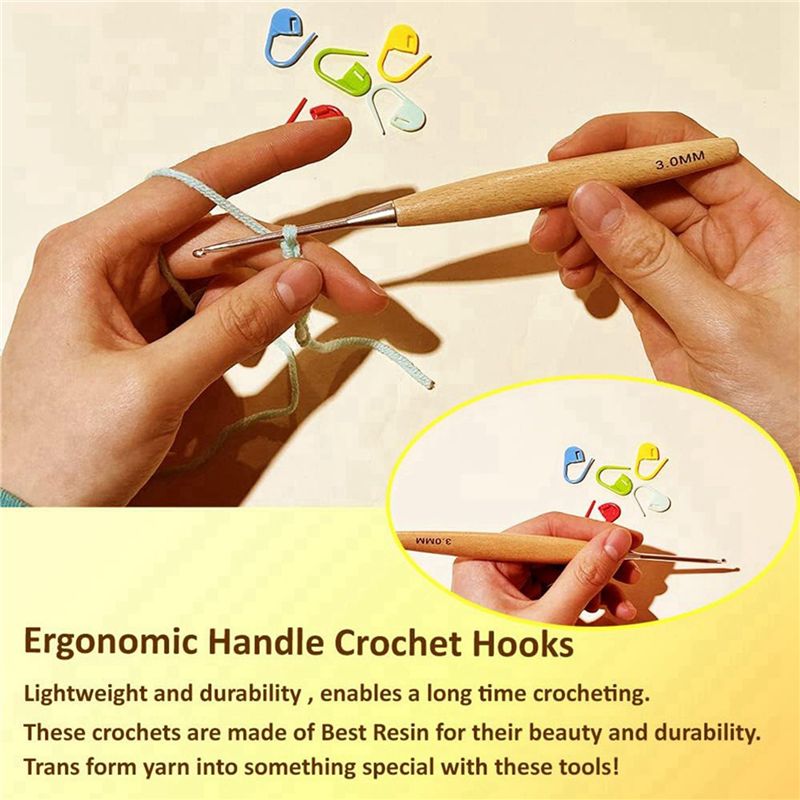 M12K-40 Adet Ahşap Tığ Seti, 3 - Wooden Crochet Hooks Ergonomic Handle incelemesi ve fiyatı